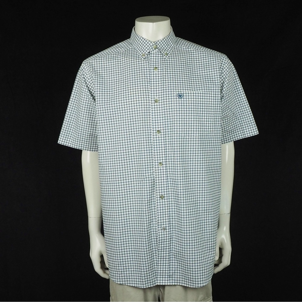 Ariat Pro Series Taha Button Down Shirt Mens Large White Striped Western Cowboy